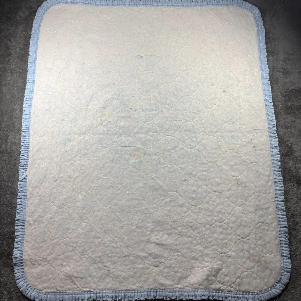Vintage Baby Crib Blanket Pastel Dog Family Ruffle Trim Quilted 34x41